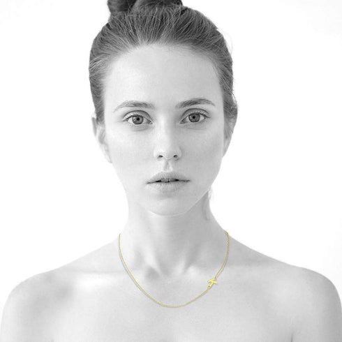 Bold Alphabet Letter Initial Charm Necklace in Gold Tone